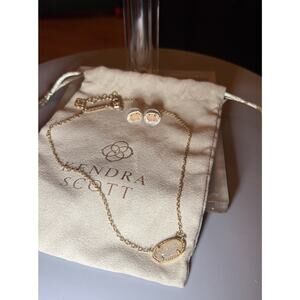 Kendra Scott Elisa Gold Champagne Drusy Necklace & Stud Earrings Set